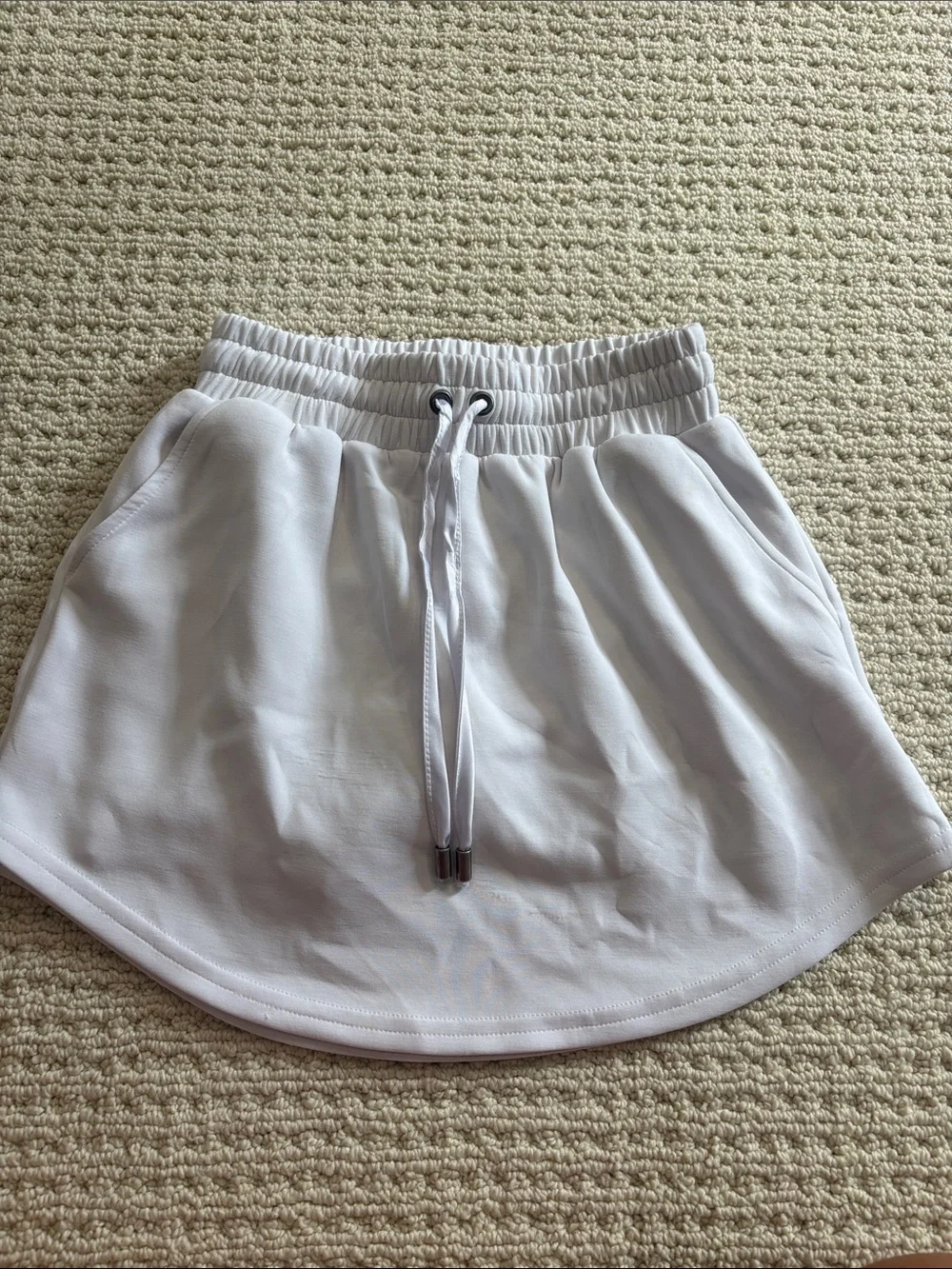 White Drawstring Active Mini Skirt with Side Pockets - Picture 1 of 3
